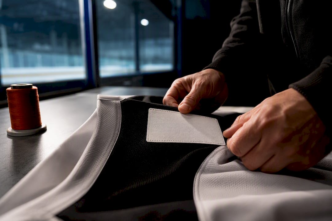 Sponsor patch aligned on hockey jersey