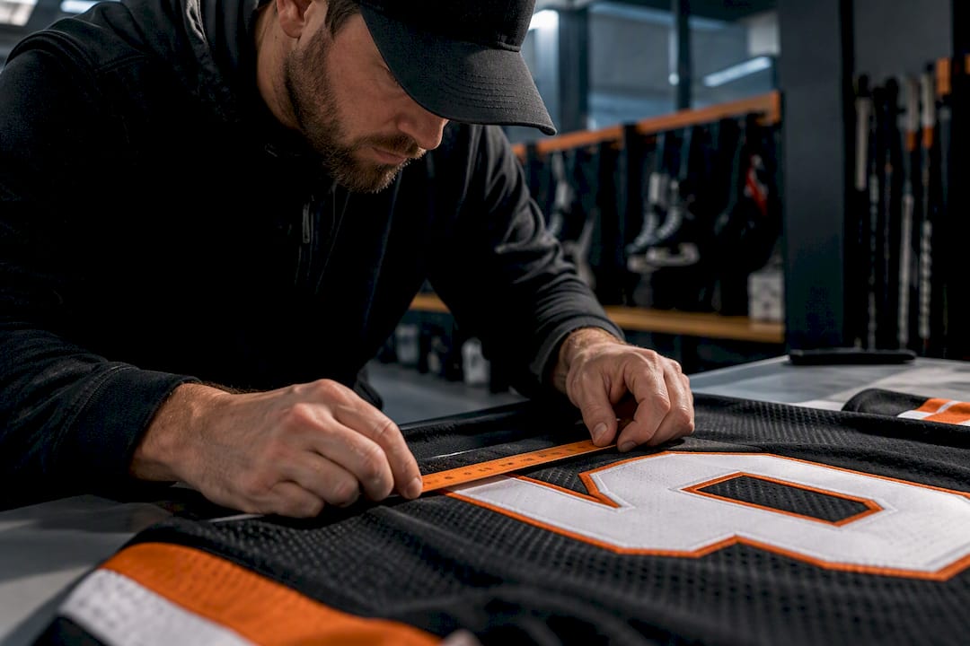 Coach measuring youth jersey number placement
