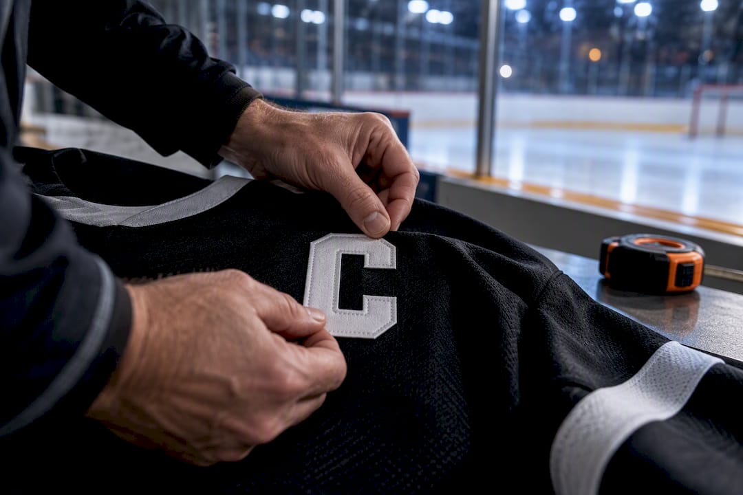Coach positioning captain letter on jersey