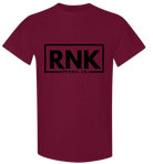 Youth black RNK logo T-shirt made of 100% cotton, featuring a hockey-inspired design and RNK Apparel Co. branding.