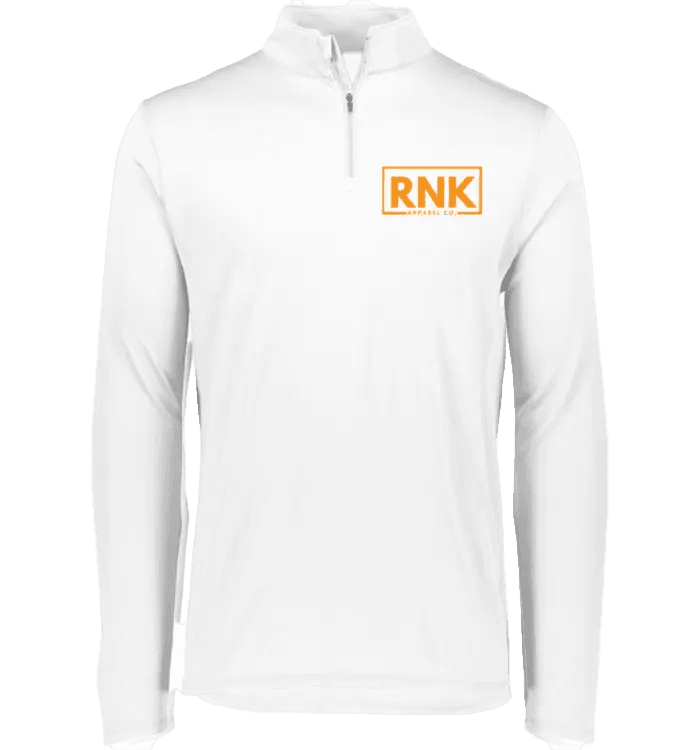 Adult dry-fit 1/4 zip polyester pullover in black, shown on a hanger with a smooth, athletic fabric finish.
