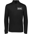Adult dry-fit 1/4 zip polyester pullover by cmgvd2nmw00acoj0juazl4l2x shown in black with a stand-up collar and slim fit design.