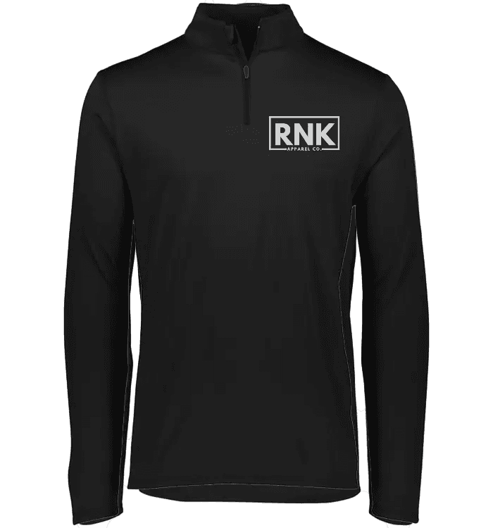 Adult dry-fit 1/4 zip polyester pullover by cmgvd2nmw00acoj0juazl4l2x shown in black with a stand-up collar and slim fit design.