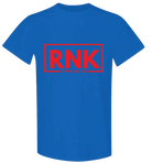 Red youth cotton T-shirt with RNK logo graphic by cmgvd2nmw00acoj0juazl4l2x, front view showing design and fit.