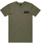 RNK Apparel Co. adult unisex combed cotton T-shirt with small left chest logo in black, casual short sleeve tee.