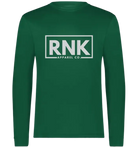 RNK Adult unisex performance long sleeve T-shirt made of 100% polyester, shown in black with a fitted athletic design.