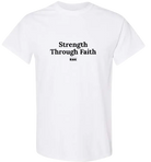 Youth Strength Through Faith hockey T-shirt by RNK Apparel Co., 100% cotton graphic tee with inspirational design.
