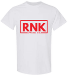 Red youth cotton T-shirt with RNK logo graphic by cmgvd2nmw00acoj0juazl4l2x, showing front view and vibrant color.