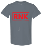Red youth T-shirt by cmgvd2nmw00acoj0juazl4l2x featuring a bold RNK logo graphic, made of 100% cotton.