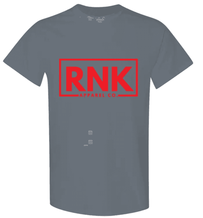 Red youth T-shirt by cmgvd2nmw00acoj0juazl4l2x featuring a bold RNK logo graphic, made of 100% cotton.