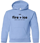 RNK Youth Heavy Blend Hoodie with Fire and Ice graphic design, showing the colorful hoodie front and graphic artwork.