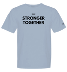 Unisex Stronger Together Champion garment dyed T-shirt by cmgvd2nmw00acoj0juazl4l2x, showing front view in natural fabric color.