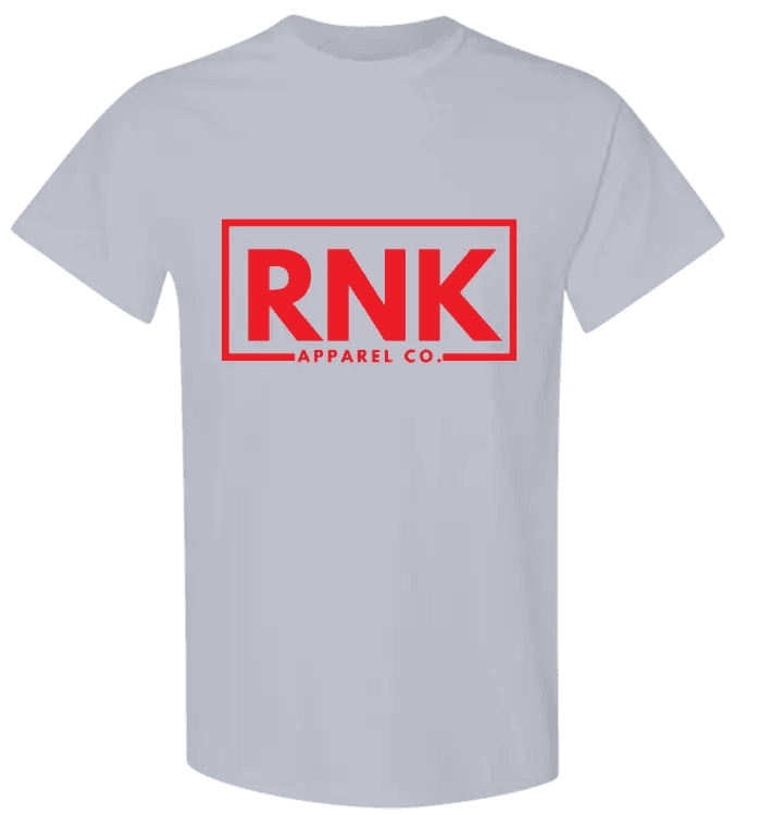 Red youth T-shirt by cmgvd2nmw00acoj0juazl4l2x featuring a cotton fabric and a bold RNK logo graphic on the front.