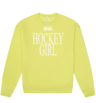 RNK Unisex fleece crewneck sweatshirt with hockey girl graphic, cozy and stylish for casual wear.