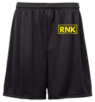 RNK Apparel Co. unisex performance shorts with moisture-management fabric, athletic fit, and elastic waistband for active wear.