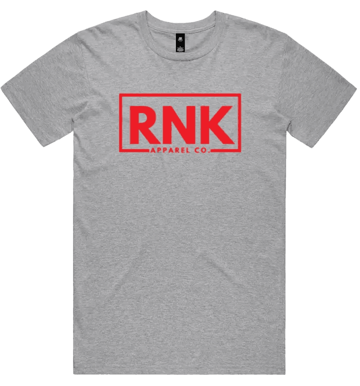 Adult unisex RNK Apparel Co. T-shirt made of 100% combed cotton, shown flat with short sleeves and crew neckline.