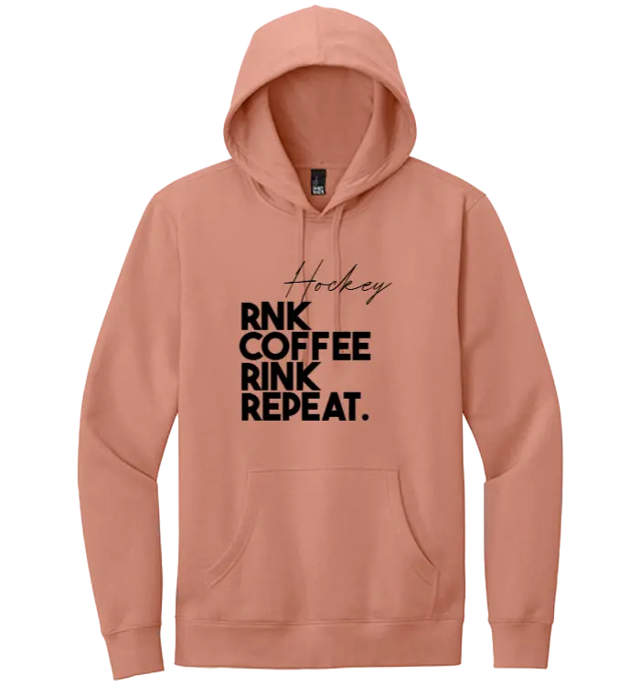 Unisex RNK fleece hoodie with coffee graphic in beige, featuring a cozy fleece material and casual fit.