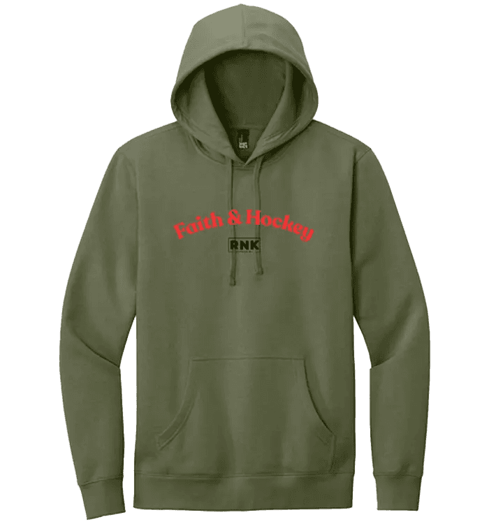 Faith & Hockey unisex hoodie in white with logo print, made from 60% cotton and 40% polyester, casual and comfortable.