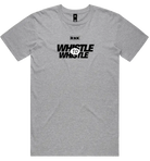 Unisex RNK “Whistle to Whistle” cotton T-shirt in white with graphic print, casual fit, and short sleeves.