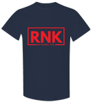 Red youth cotton T-shirt with RNK logo graphic by cmgvd2nmw00acoj0juazl4l2x, front view showing bold logo design.