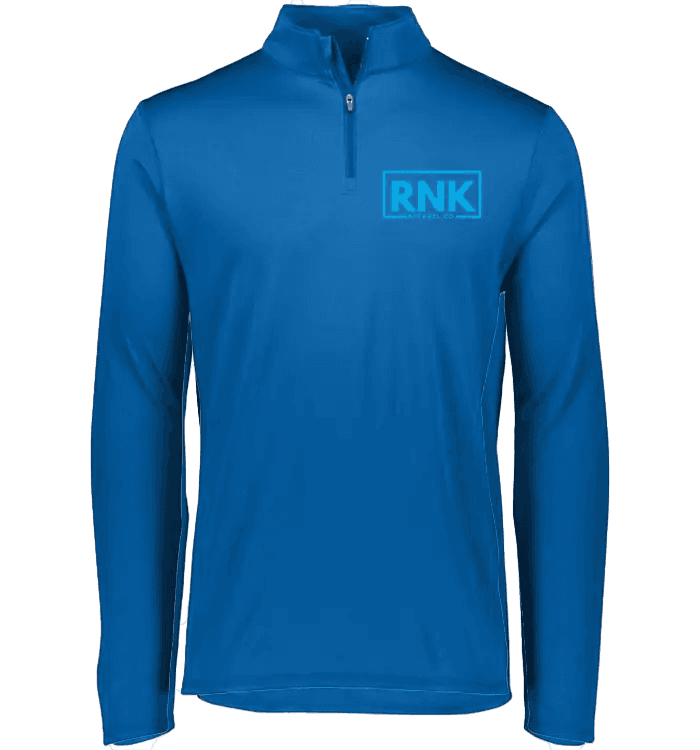 Adult dry-fit 1/4 zip polyester pullover by cmgvd2nmw00acoj0juazl4l2x, shown in a front view with a stand-up collar.