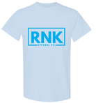 Youth Aqua RNK Logo T-Shirt made from 100% cotton, featuring a bold RNK Apparel Co. logo on the front, casual hockey style tee.