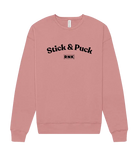 RNK Unisex fleece crewneck sweatshirt with Stick & Puck graphic, featuring a cozy, casual fit and sports-inspired design.
