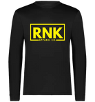 RNK Adult Performance Long Sleeve T-Shirt, lightweight hockey training shirt in black with RNK Apparel Co. branding.
