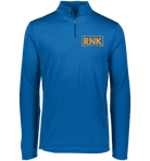 Adult dry-fit 1/4 zip polyester pullover by cmgvd2nmw00acoj0juazl4l2x, shown in navy blue with a high collar and zip closure.