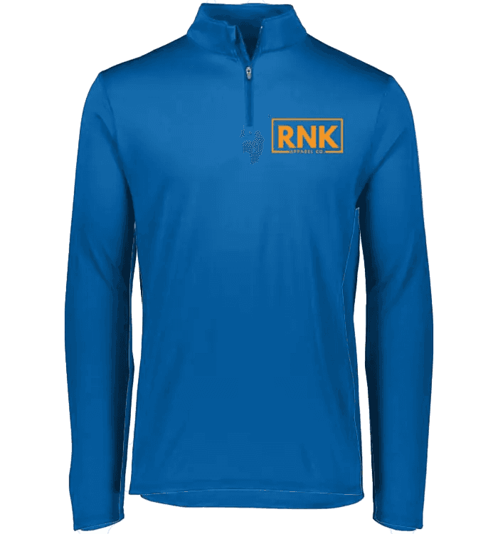 Adult dry-fit 1/4 zip polyester pullover by cmgvd2nmw00acoj0juazl4l2x, shown in navy blue with a high collar and zip closure.