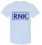 Youth cotton T-shirt with royal blue RNK logo graphic, casual fit, featuring bold branding on the front.