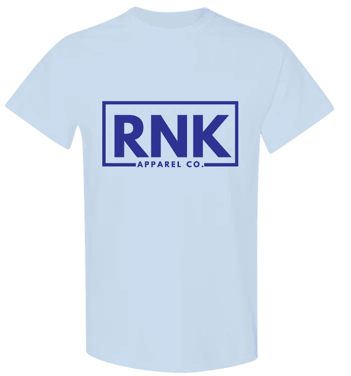 Youth cotton T-shirt with royal blue RNK logo graphic, casual fit, featuring bold branding on the front.