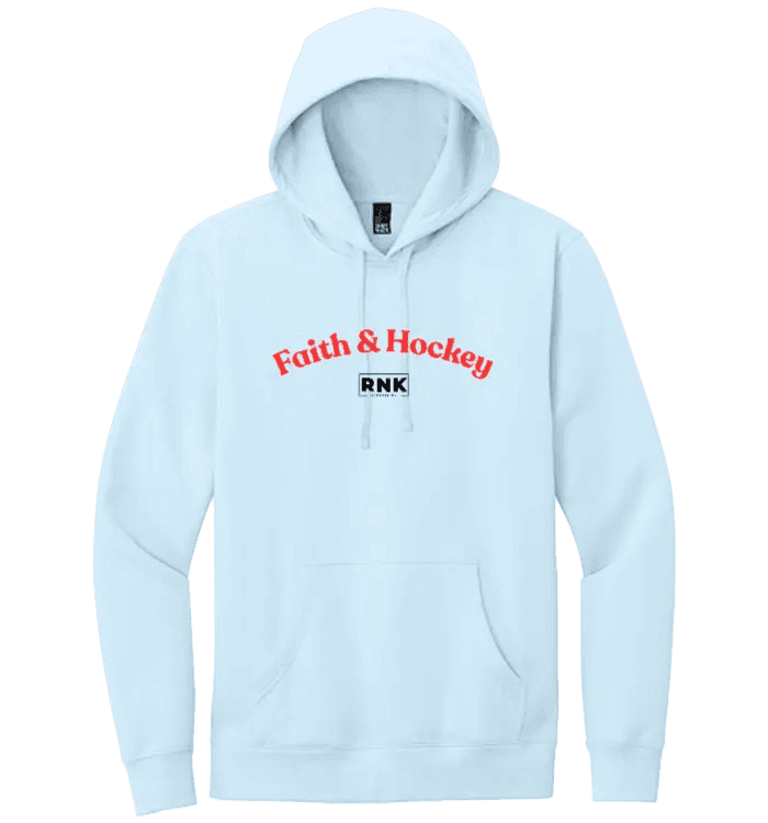 Faith & Hockey unisex hoodie by cmgvd2nmw00acoj0juazl4l2x, showing front view with hood, logo design, and soft cotton-poly fabric.
