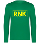 RNK Adult Performance Long Sleeve T-Shirt, lightweight hockey training shirt, in black with RNK Apparel Co. branding.