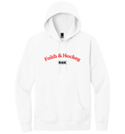 Unisex Faith & Hockey hoodie by CMGVD2NMW00ACOJ0JUAZL4L2X in white with Faith & Hockey logo, made of 60% cotton and 40% polyester.