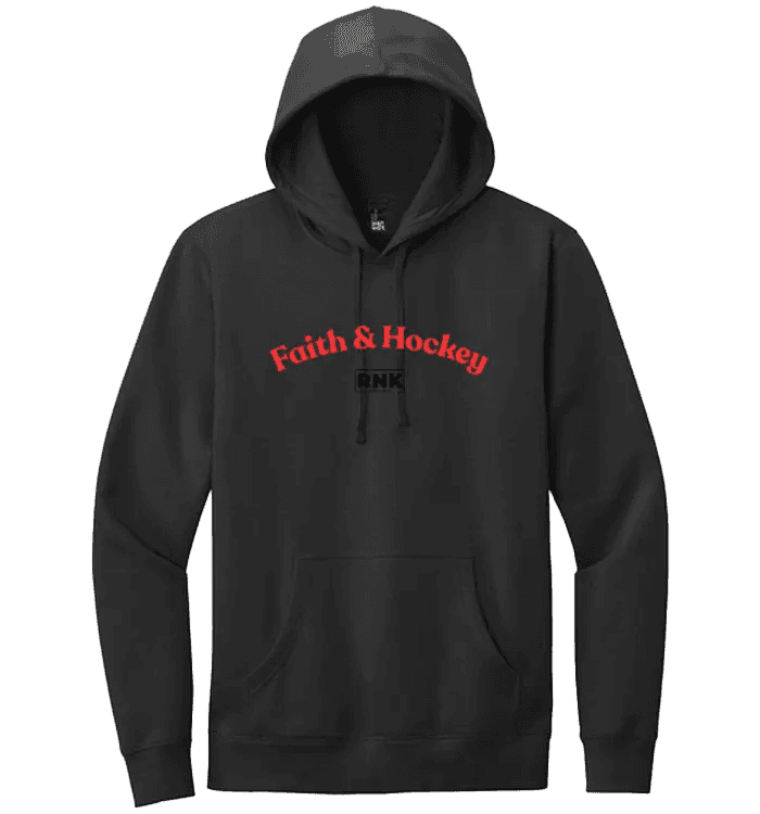 Faith & Hockey unisex hoodie made of cotton and polyester, featuring a casual fit and graphic design on the front.