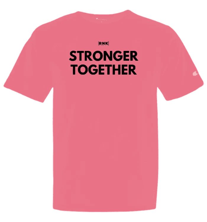Unisex Champion T-shirt by cmgvd2nmw00acoj0juazl4l2x featuring a garment-dyed finish and "Stronger Together" graphic design.