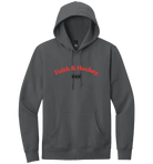Faith & Hockey unisex hoodie made of cotton and polyester, featuring a casual fit and printed logo on the front.