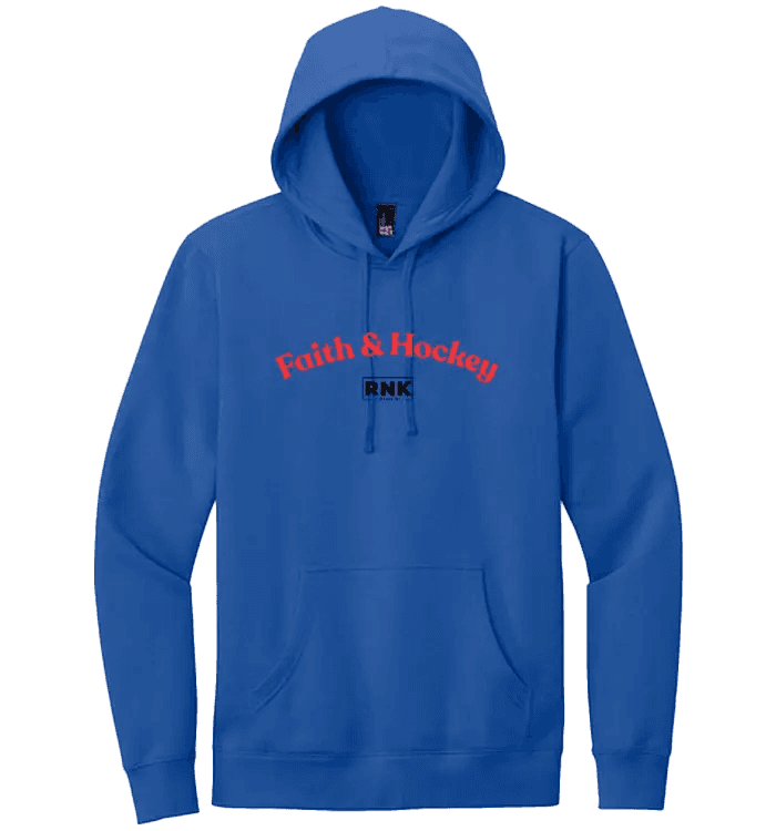 Faith & Hockey unisex hoodie made of cotton and polyester, featuring a casual fit and graphic design in the front.