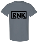 Youth black RNK logo T-shirt made of 100% cotton, featuring a hockey-inspired design and RNK Apparel Co. branding.